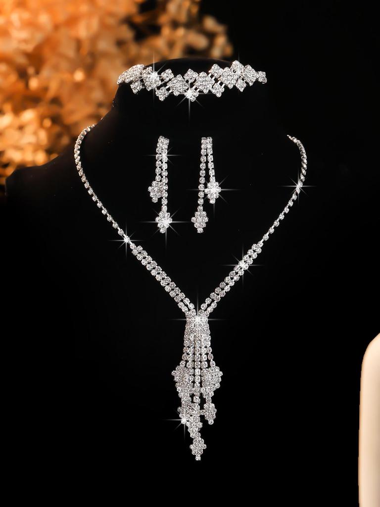 Elegant Rhinestone Zirconia Necklace & Jewelry Set for Bridal & Evening Wear