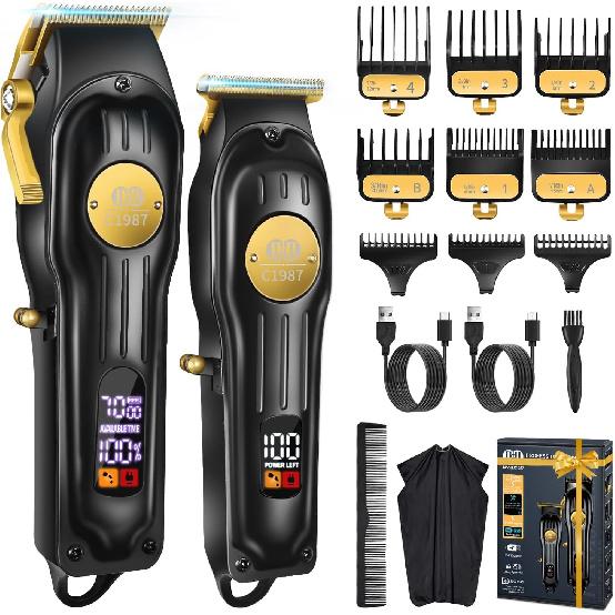 CIICII Mens Hair Clippers and Trimmers Set, Professional Cordless Barber Clippers for Hair Cutting Kit (Rechargeable USB Adjustable Beard & Hair