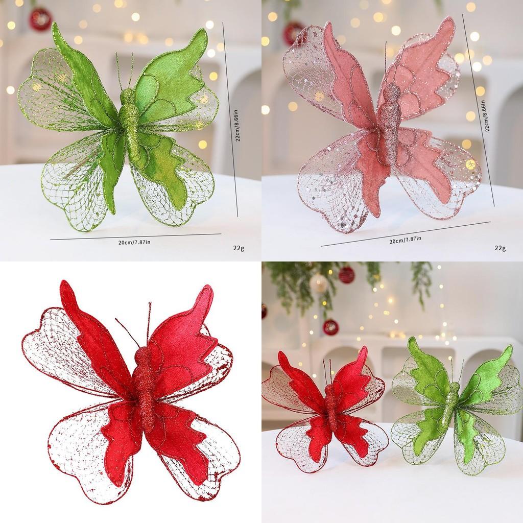 Christmas Butterfly Ornament Fabric Glitter Sequin Deco For Holiday Decor