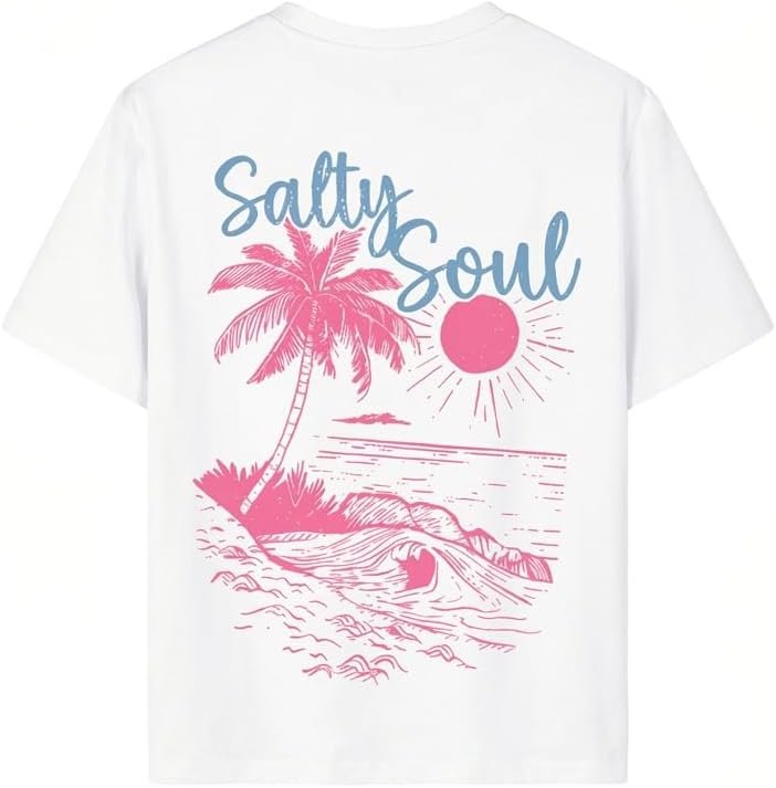 

QJQ Girl s Graphic T Shirts Cute Short Sleeve Crewneck Tees Summer Tropical Trendy Preppy Tops Clothes S разноцветный