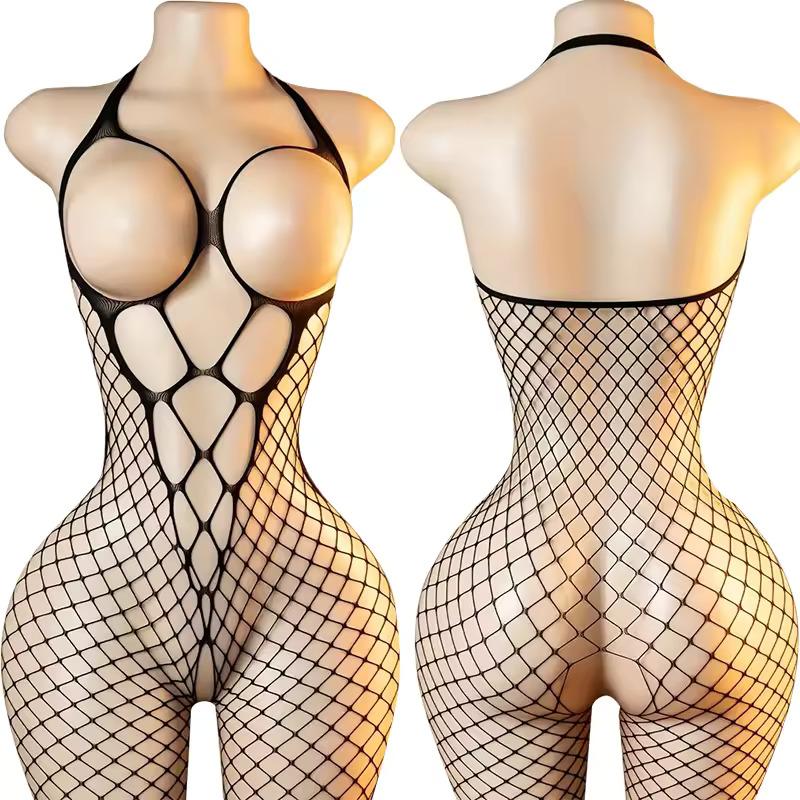 Plus Size Men's Black Sexy Lingerie Fishnet Body Stockings Male Underwear Exotic Lingerie for Man Open Crotch Transparent Tights Comfortable Stretchy