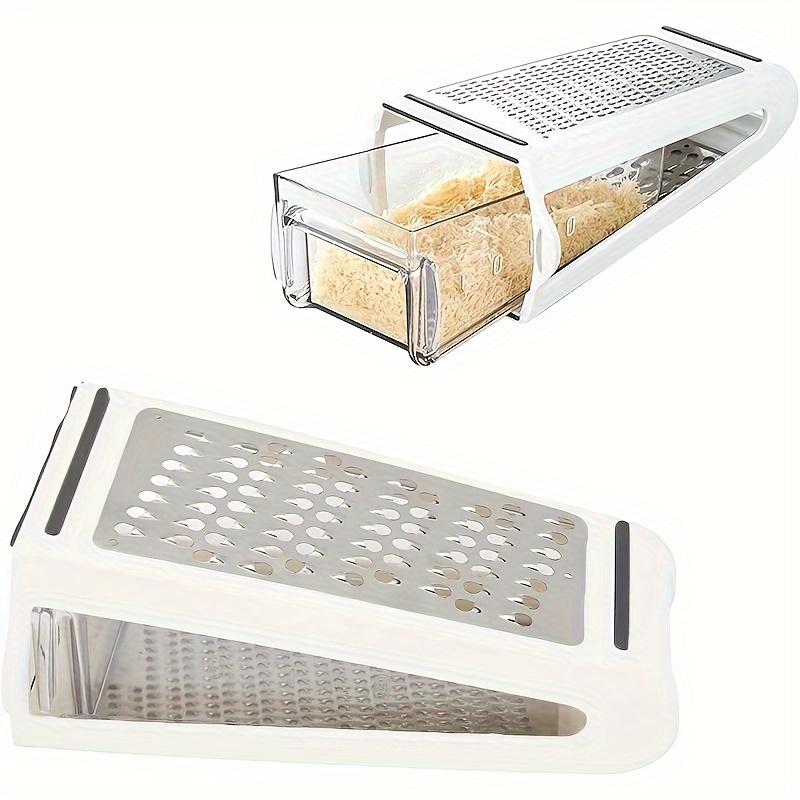 Durable Stainless Steel Double-Sided Cheese Grater with Container - Efficient Food Prep Tool for Vegetables, Carrots, Cucumbers - Space-Saving