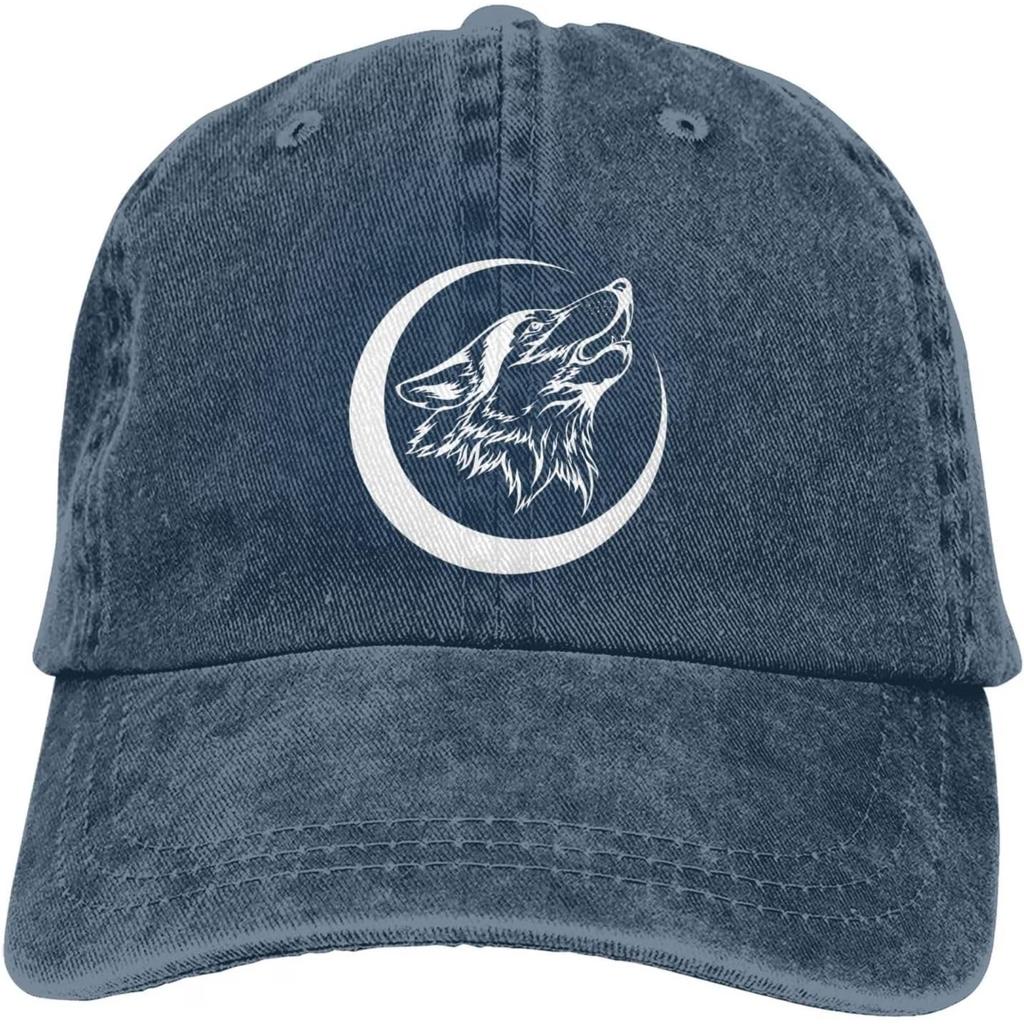Lone Wolf Howling Moon Baseball Cap Distressed Cotton Washed Casual Adjustable Hat