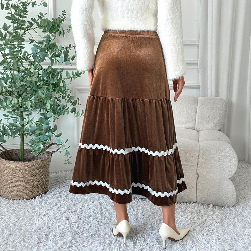 Long Skirts for Women Fall A Line High Waist Vintage Velvet Maxi Skirt Going Out Casual Winter Clothes