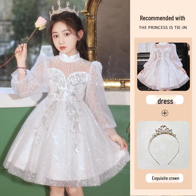 Dívčí elegantní jarní princeznovské večerní šaty s nadývanou tylovou sukní - Dětská móda vysoké kvality.