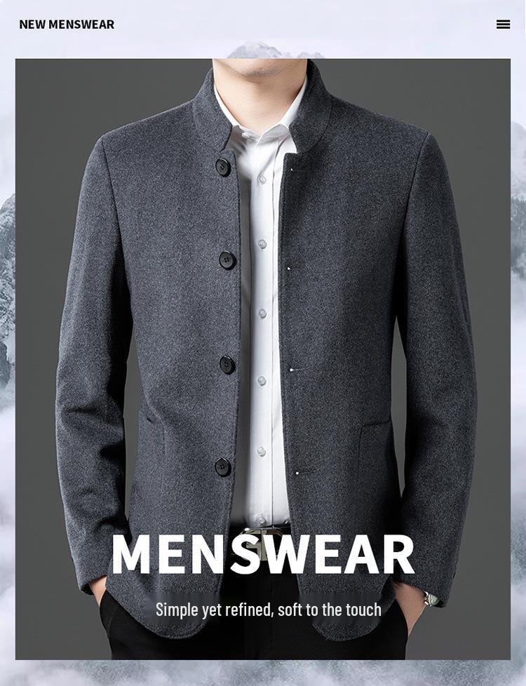 Men's Wool Stand-Up Collar Zhongshan Jacket: Business Casual Suit for Middle-aged and Elderly