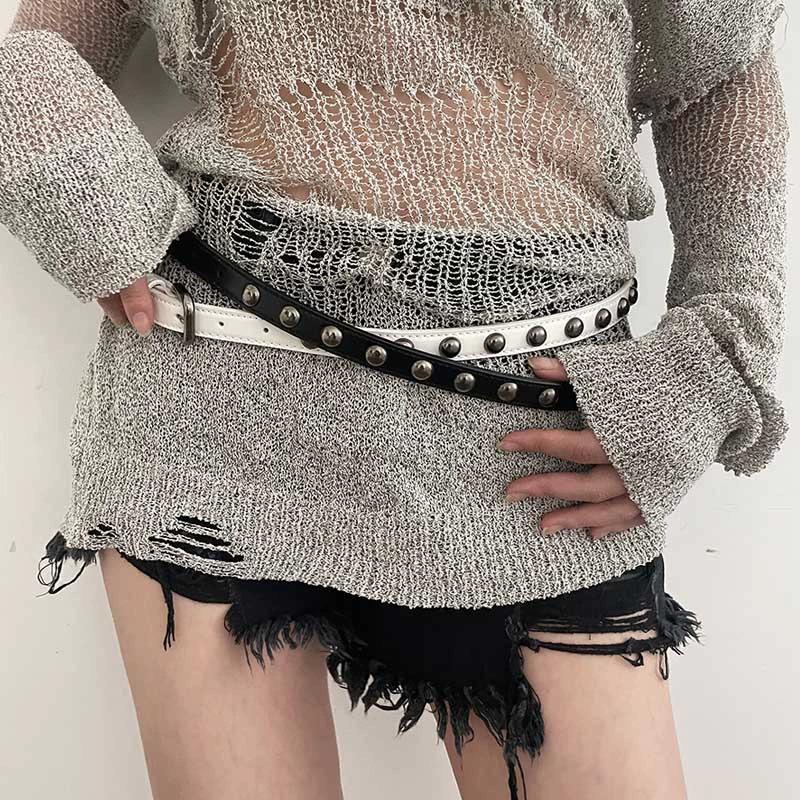 Women's 2023 Black Rivet Hip Hop Punk Thin Waist Belt - Korean & Versatile Ins Style