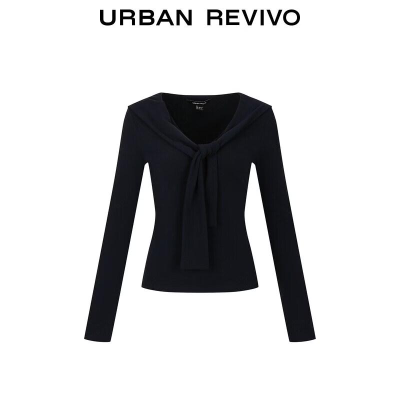 UR Women's Urban Casual Shawl Tie V-Neck Long Sleeve T-Shirt