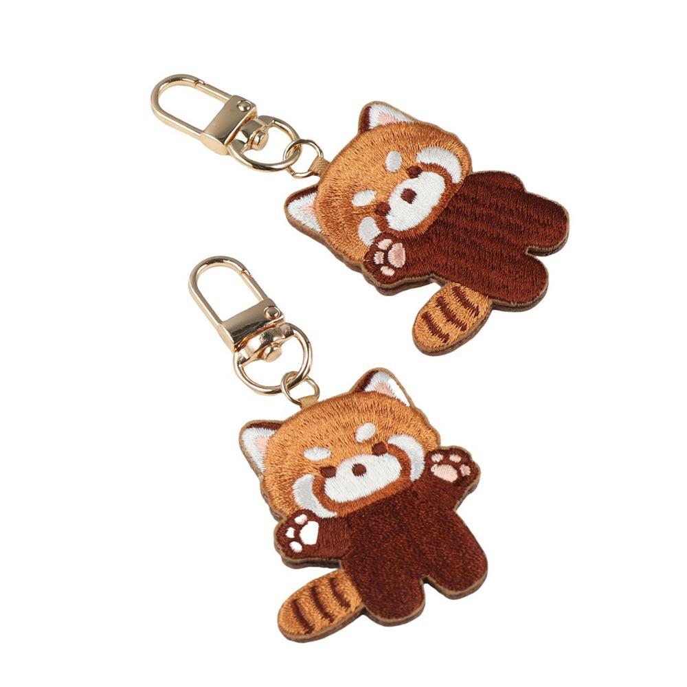 Soft Kawaii Animal Pendant Cartoon Red Panda Embroidery Pendant Funny Red Panda Keyrchain Kids