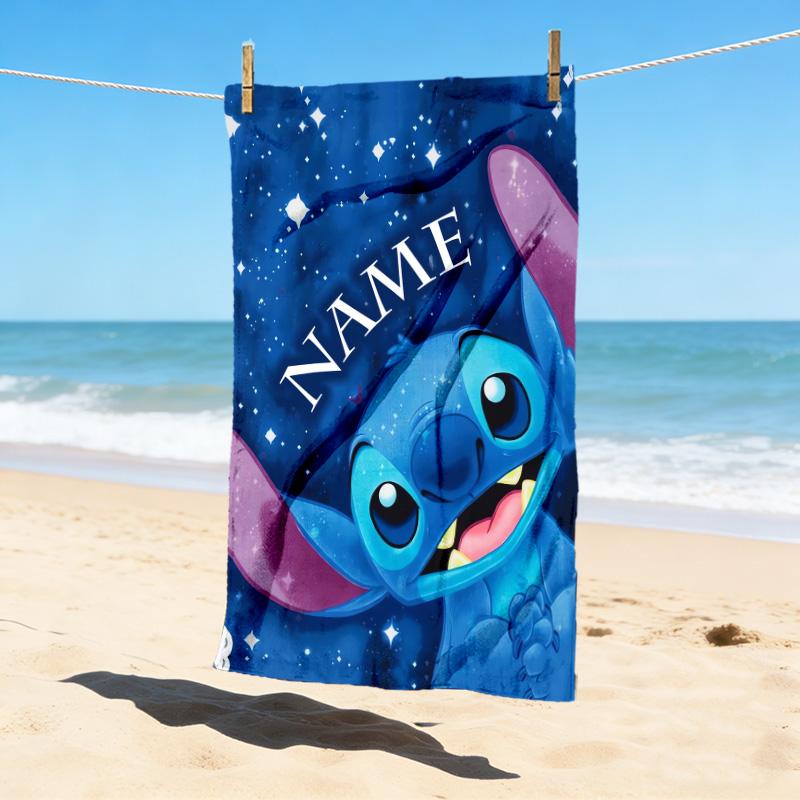Custom Name Stitch Dreams Stylish Digital Printing Beach Towel Quick‑Drying Absorbent Blanket for Beach Pool Gym Travel