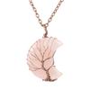 Moon Shape Design Natural Crystal Pendant Necklace With Tree Of Life Design For Women