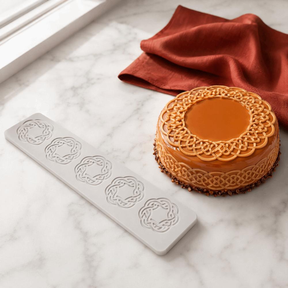 Leaf Pattern Design Cake Lace Mat Geometric Line Texture Dessert Decorating Tools  For Cake Baking