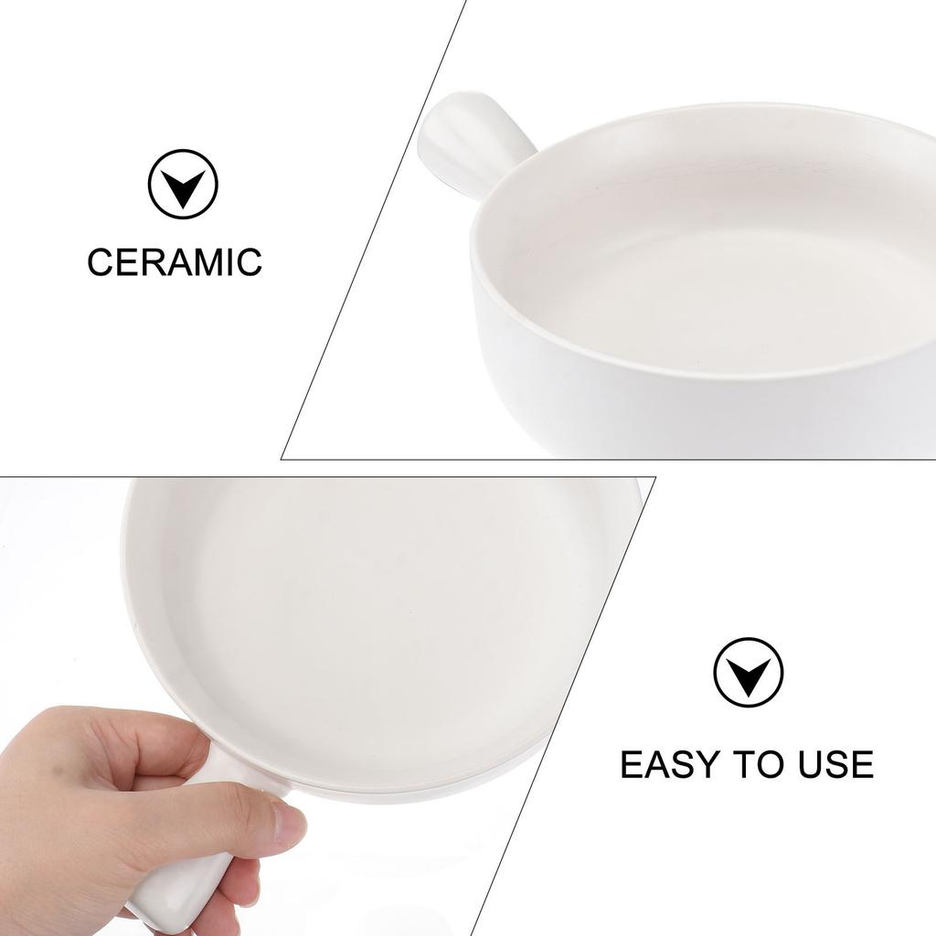 Ceramic Salad Bowl Green Cooking Pan Handle Ovenware Kitchen Noodle Bowl Breakfast Pot Small Milk Warming Household
