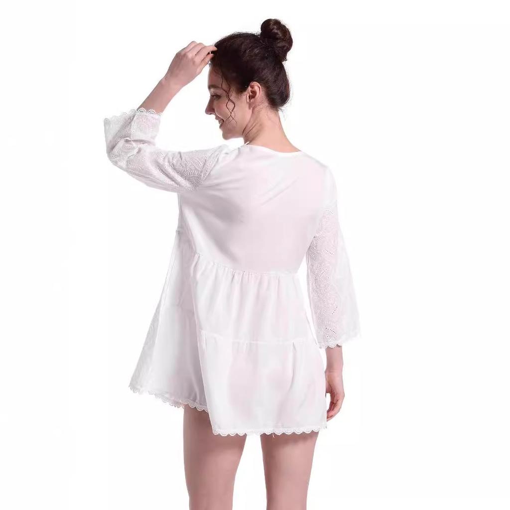 European and American new V-neck print dress seven-quarter sleeve sexy dress sexy vacation dress