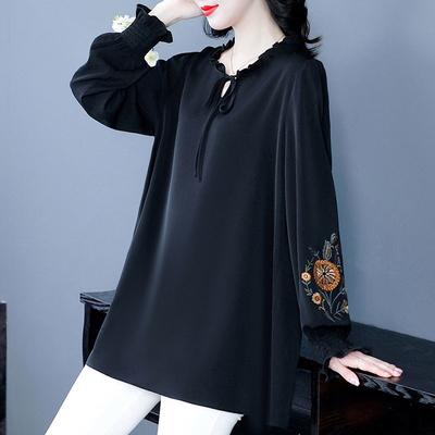 Podzimní Nový Dámský Vyšívaný Čínský Styl Volný Dlouhý Rukáv Top