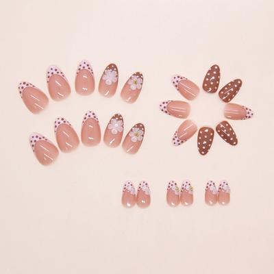 New Polka Dot False Nail 3D Flower Detachable Press On Nails Wearable Full Cover Fake Nail Women