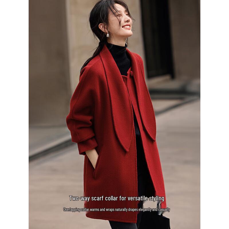 XWI Women's Scarf Collar Double-faced Wool Coat