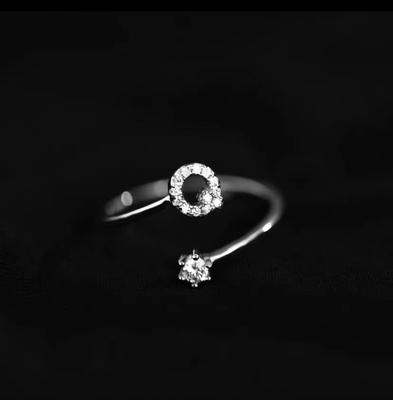 Fashion 925 Silver 26 Letter Ring Sparkling Diamond Zircon Open Ring Index Finger Your Ring Birthday Party Jewelry