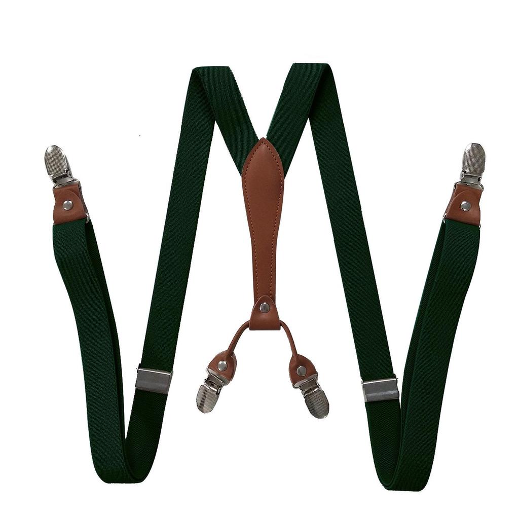 Unisex 2.5cm Elastic Leather Suspenders with 4 Clips