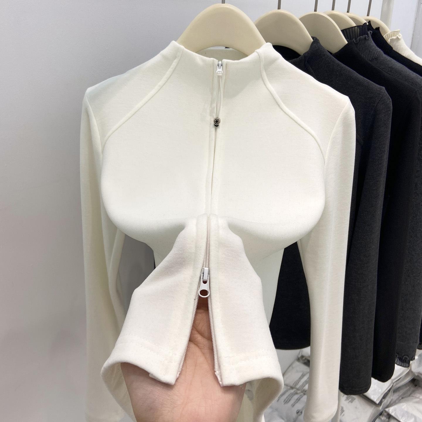 Women s Slim Fit Double-Sided Velvet Stand Collar Cardigan for Fall/Winter Large абрикосовый