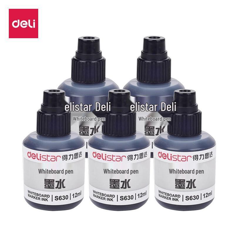 Deli S507 Easy-Erase Whiteboard Marker, Black, 5-Pack