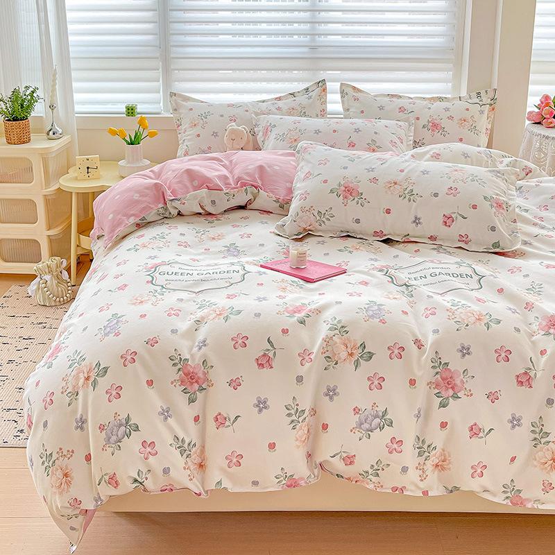 Klasse A Säuglings- und Kleinkindqualität Ins Kleiner Frischer Verdickter Abgeriebener Vier-Teile-Satz Hautfreundliche Laken Gewaschene Baumwolle Bettbezug Schlafsaal 3-teiliges Set