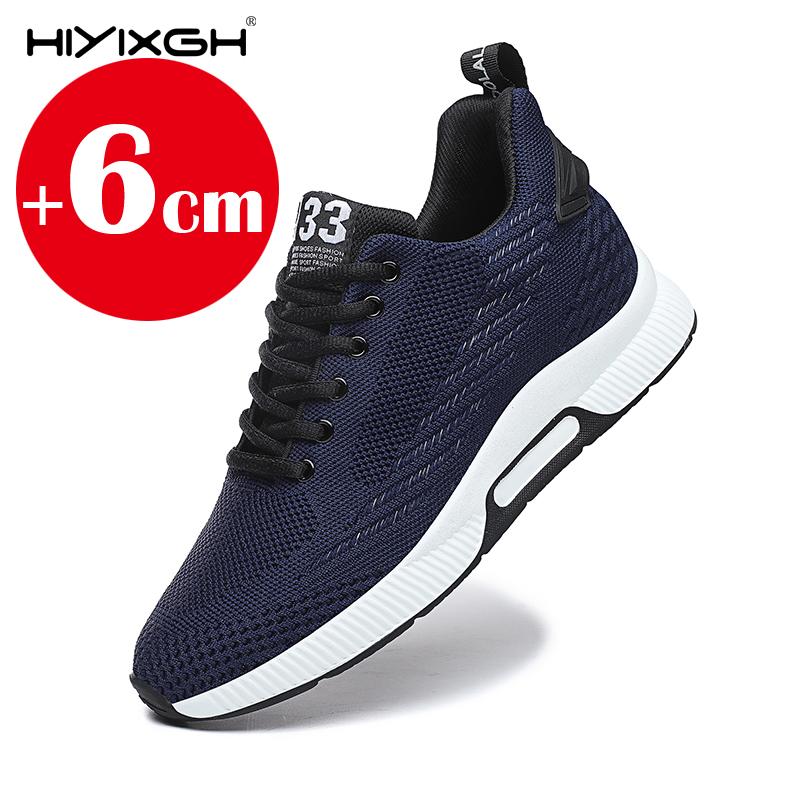 Breathable mesh sports shoes for men's height-enhancing insoles 6 cm elevator shoes thick high heel lift size 37-46