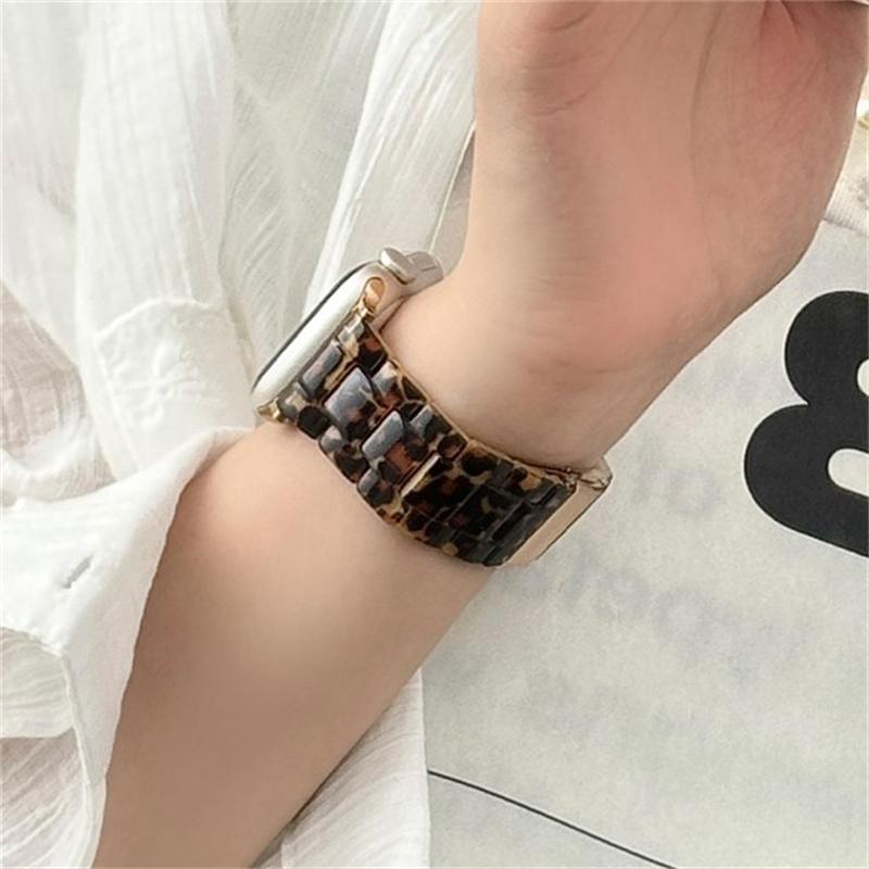 New Stylish Resin Leopard Print Strap For Apple Watch Ultra 49mm Cute Band For iWatch Series11/10/9/8/SE 42mm 46mm 45mm 40mm 41mm 44mm Women Bracelet