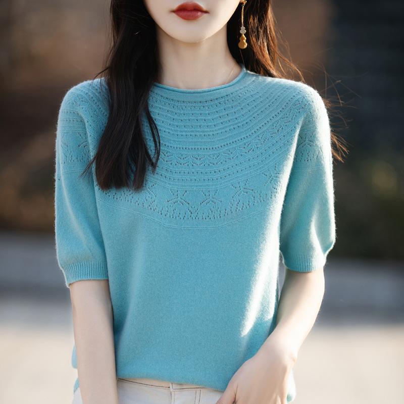 Women's Three Quarter Sleeve Knit Top O Neck Vintage Elegant Sweater