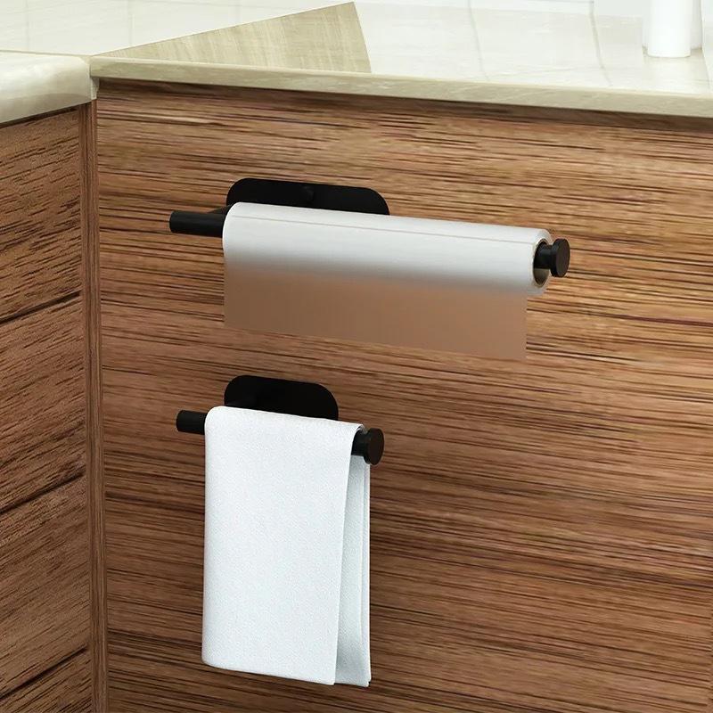 1Pc Punch-Free Self-Adhesive Wall-Mounted Paper Tissue Rack Suitable For Kitchen Bathroom Under Cabinet Sink Cling Film Storage