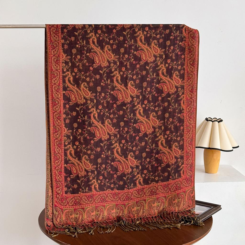 Vintage Elegant Paisley Printed Long Tassel Scarf For Women Travel