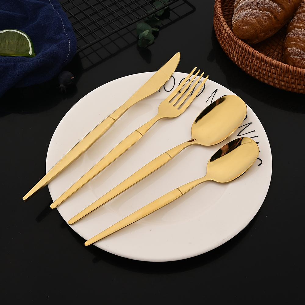 24Pcs Mirror Black Flatware Set Stainless Steel Dinner Knife Fork Coffee Spoon Cutlery Set Kitchen Tableware Dinnerware Set