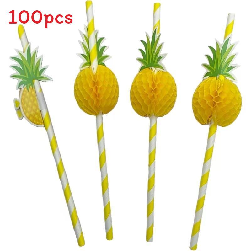 Degradable Pineapple Pattern Paper Straw For Party Drinks And Cake Decor