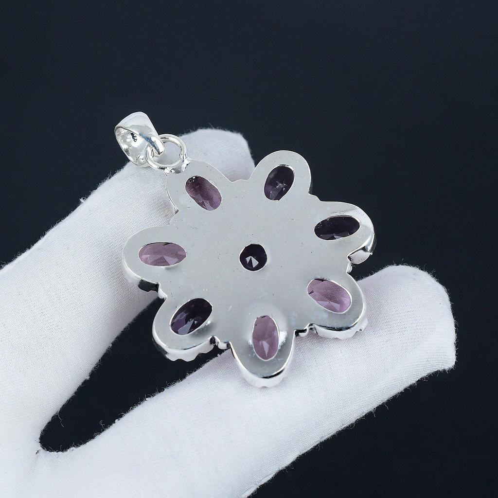 Pink Kunzite Gemstone Silver Flower Pendant In 925 Sterling Silver - Handmade Pear Design, Everyday Wear Jewelry Wadding Gift