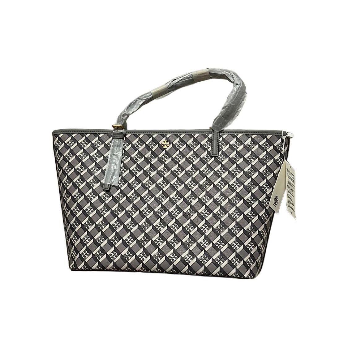

Tory Burch Minimalist Fashion Commuter Graphic Print Metal Logo Tote Bag Women Tote Bags Gray 143703-061 Basic Set (Bag+Dust Bag)