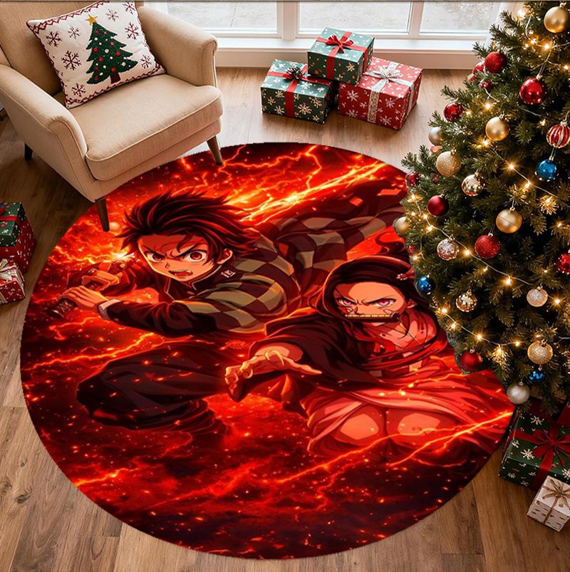 Runder Teppich mit Demon Slayer Muster, Innen-/Außenmatte, für Picknick, Spielzimmer, Schlafzimmer, Büro, Wohnzimmer, Heimdeko Teppich, Geburtstagsgeschenk