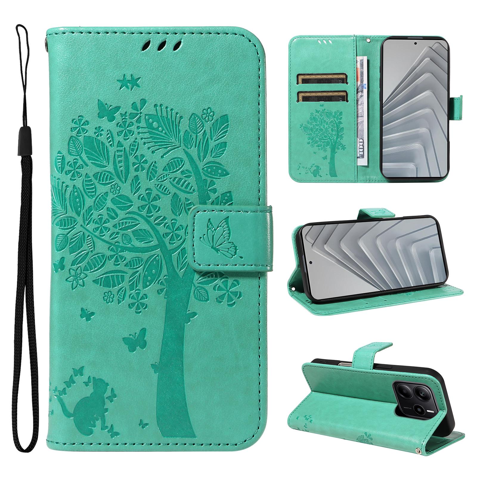 

Для Xiaomi Redmi Note 14 4G (164,84x78,15x8,16 мм) Чохол для телефону з підставкою Візерунок котячого дерева Шкіряний гаманець Мобільна накладка Green