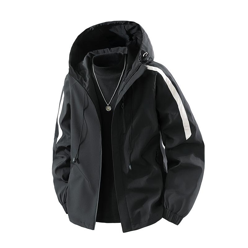 Men's Contrast Color Zipper Cardigan Pocket Long Sleeve Hooded Jacket Fashionable Casual Top