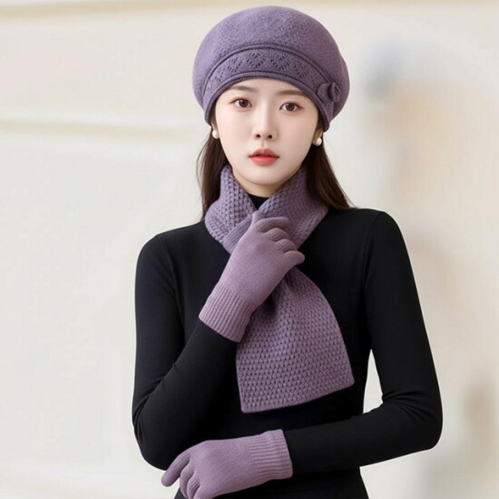 Florosence Cozy Fleece Thick Beret + Scarf Set 2 Types Color Selection