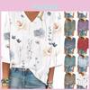 Legere Bluse Damenhemd Lockere Hemden 3/4 Ärmel Print V-Ausschnitt Oberteile Print Oberteile T-Shirts Tee