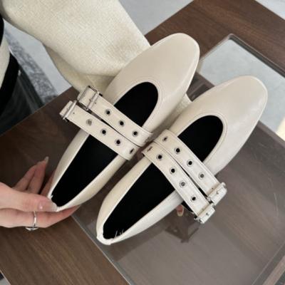 Fashion Flat Shoes Women's Mary Jane 2025 New Buckle Female Leather Fashion Casual Elegant Soft Sole Rivet Decoration Women Loafers