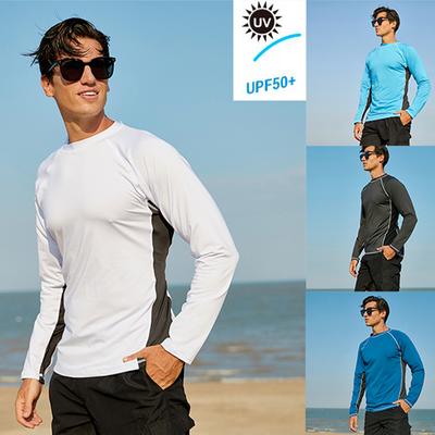 Mens Swim Shirt Quick-Dry Rash Guard Sun Protective Swimwear Long Sleeve Tops