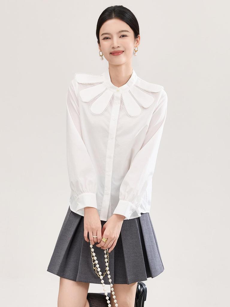 Nanyou Elegant French Petal Collar Women's Spring Shirt
