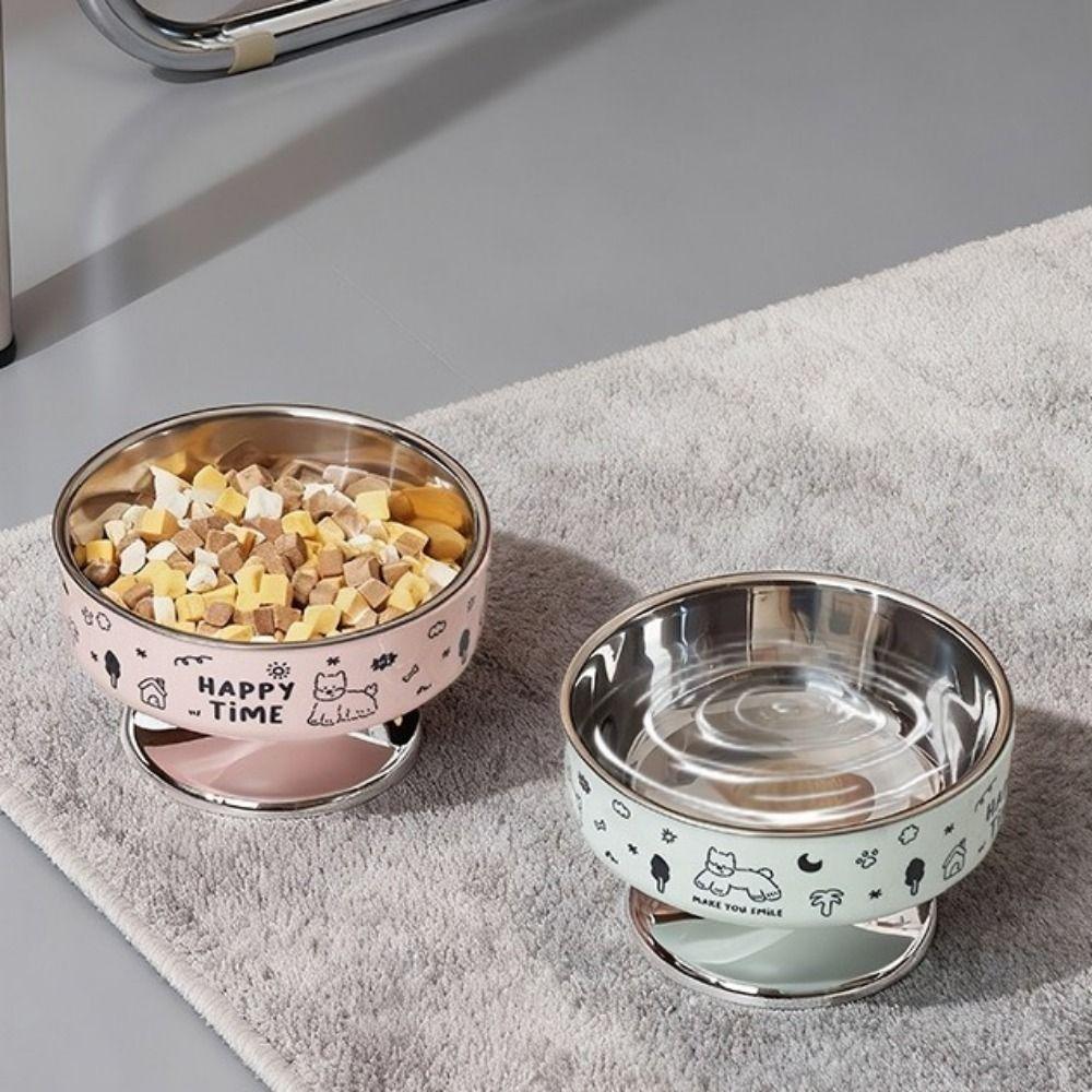 Cartoon Elevated Cat Bowl Stainless Steel Pet Food Bowl Cute Pet High Foot Bowl  Home