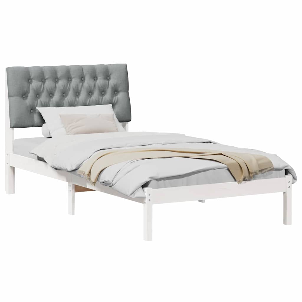 White Upholstered Bed Frame with Headboard 100 x 200 cm