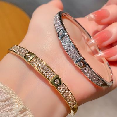 Bracelet Starry Sky Wide Edition en cuivre serti de zircons, cadeau haut de gamme pour couple, avec accessoires