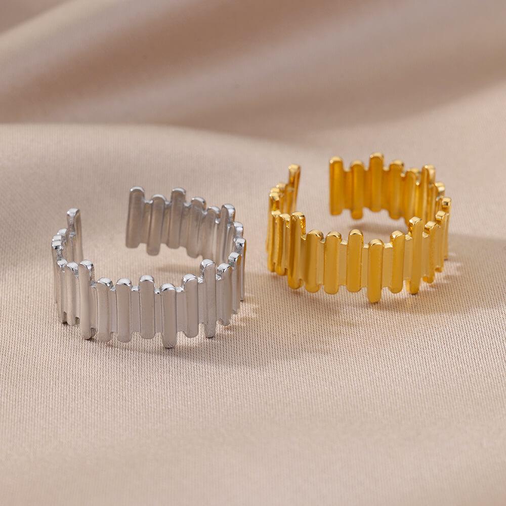 18k Gold Plated Men's Adjustable Geometric Stainless Steel Ring - Korean Style
