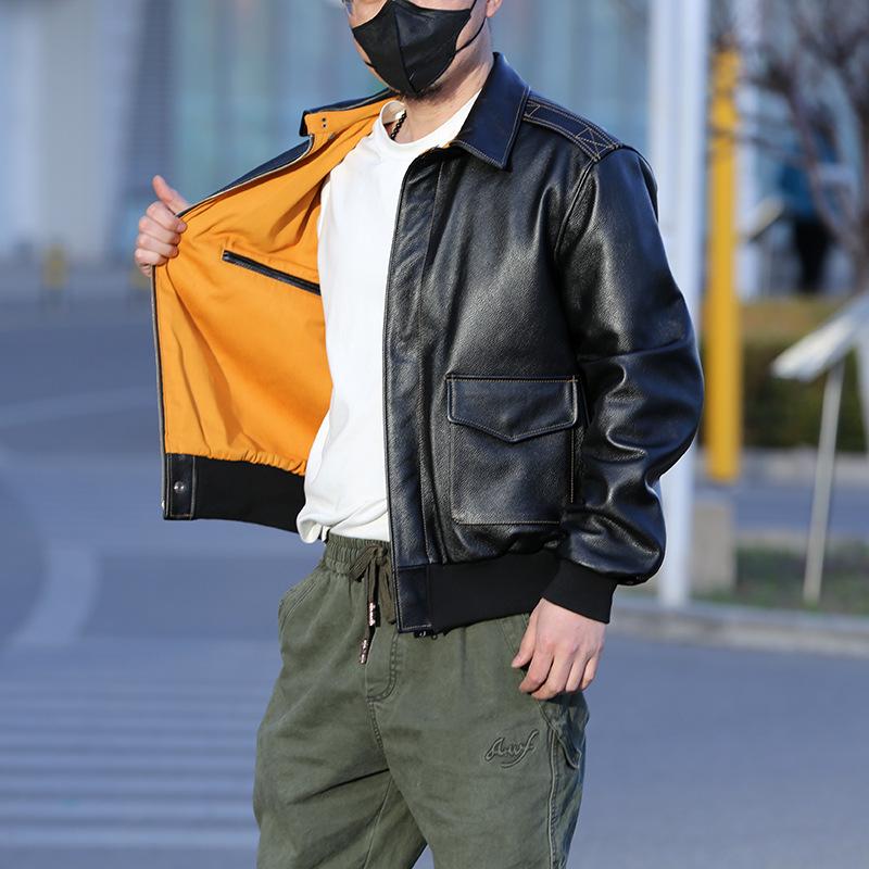 Męska kurtka lotnicza ze skóry naturalnej bydlęcej z klapą