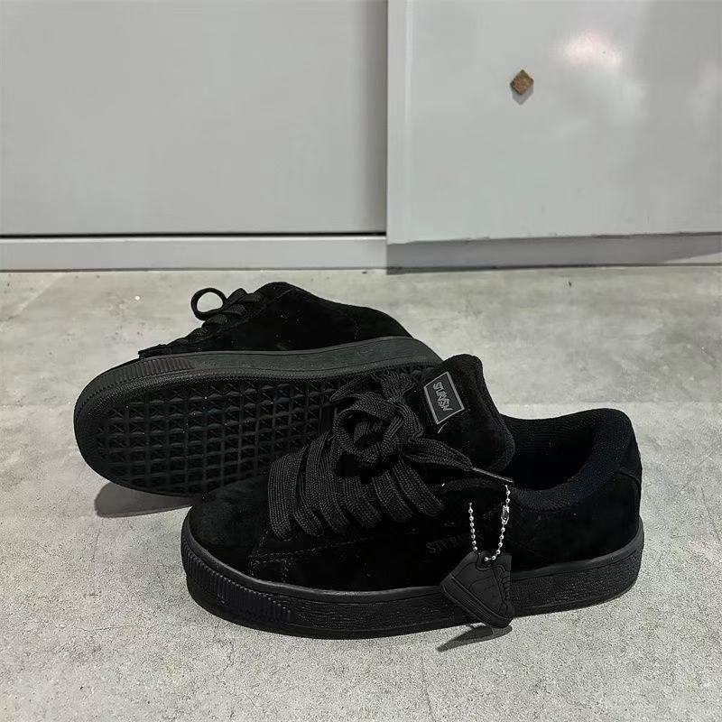 Kids Shoes Mens Retro Black Suede-Look Platform Sneakers Low Top Casual Shoes Outdoor Wear