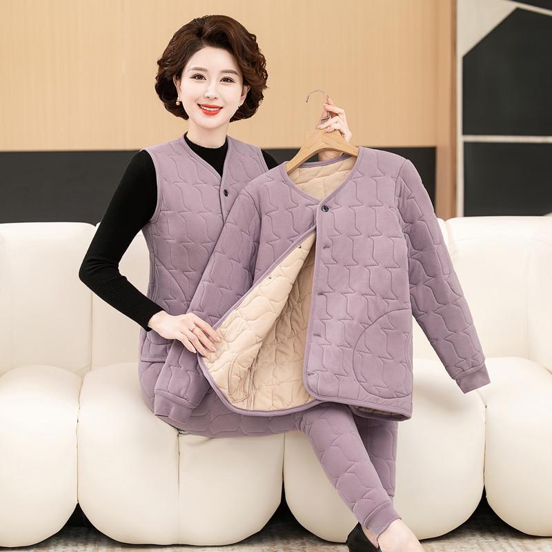 Women's Winter 3-Piece Set: Silk Cotton Coat & Outerwear for Middle-Aged